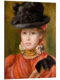 Magnettafel Jeune fille au chapeau noir a fleurs rouges vers