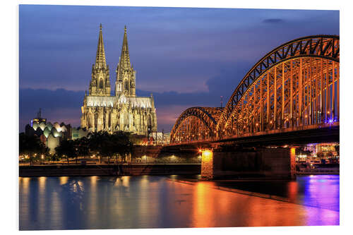 Foam board print Cologne Cathedral and Hohenzollern Bridge at night