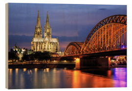 Holzbild  Kölner Dom und Hohenzollernbrücke bei Nacht - Oliver Henze