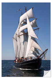 Selvklebende plakat Black Sailing Ship at Sea