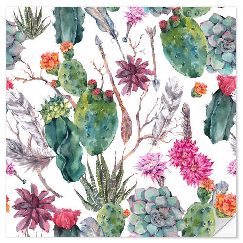 Muursticker Exotic cactus pattern