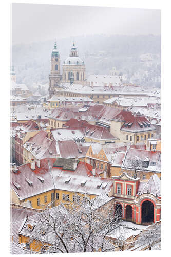 Acrylic print winter roofs of Ledebursky palace and St. Nicolas church, Prague