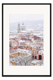 Gerahmter Kunstdruck Winter Dächer des Ledebursky Palast und St. Nikolaus-Kirche, Prag