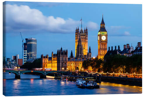 Canvastavla Big Ben and Westminster Bridge in the Evening, London