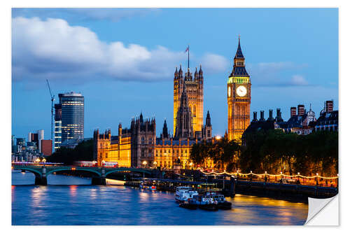 Vinilo para la pared Big Ben y puente de Westminster por la noche, Londres