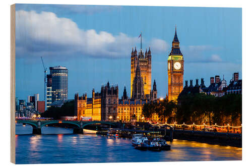 Puutaulu Big Ben and Westminster Bridge in the Evening, London