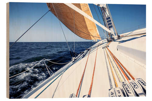 Wood print Sailing yacht at full speed