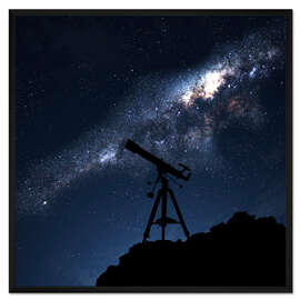 Gerahmter Kunstdruck Silhouette eines Teleskops