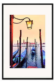 Gerahmter Kunstdruck San Giorgio Maggiore mit Gondeln