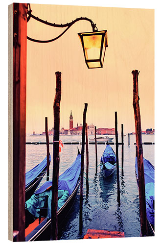 Wood print San Giorgio maggiore with gondolas