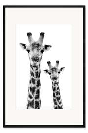 Gerahmter Kunstdruck Giraffenmutter mit Kind