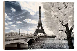 Wood print Infrared Eiffel Tower and Seine