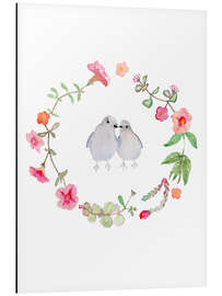 Tableau en aluminium Wreath of flowers and birds