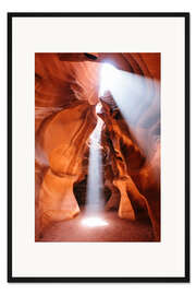 Gerahmter Kunstdruck Lichtstrahlen an der Upper Antelope Canyon, Arizona, USA