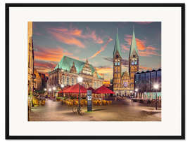 Gerahmter Kunstdruck Bremen - Marktplatz, Rathaus, Altstadt