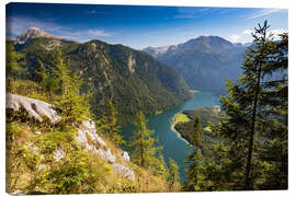 Canvas print St. Bartholomae at the Koenigssee at the foot of the Watzmann