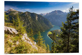 Foam board print St. Bartholomae at the Koenigssee at the foot of the Watzmann