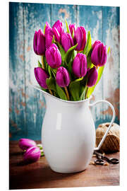 Stampa su PVC Purple Tulips in an enamel jug