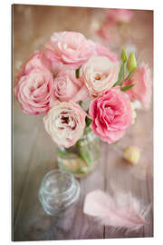 Tableau en plexi-alu Bouquet romantique de roses avec une plume