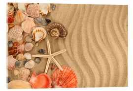 Acrylglasbild Muscheln und Seestern auf Sand