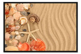 Gerahmter Kunstdruck Muscheln und Seestern auf Sand