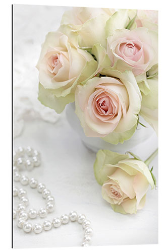 Quadro em plexi-alumínio Pastel-colored roses with pearls