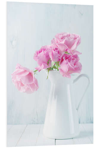 Foam board print Pink roses in white jug