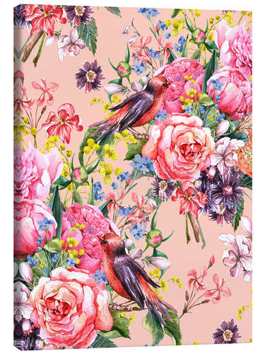 Canvas print Roses and birds