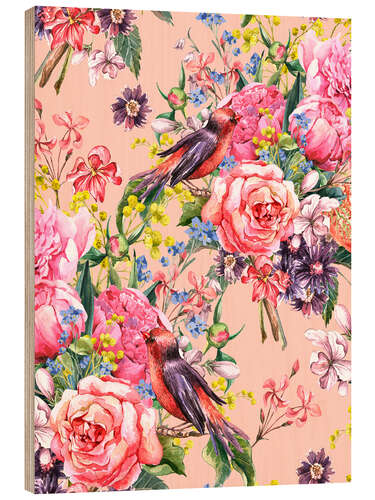 Cuadro de madera Roses and birds