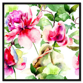 Gerahmter Kunstdruck Rosen-Aquarell