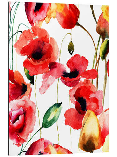 Print på aluminium Poppy and Tulips flowers