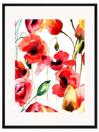 Gerahmter Kunstdruck Mohn und Tulpen