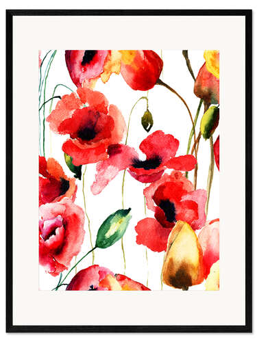 Framed art print Poppy and Tulips flowers