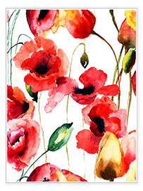 Wall print  Poppy and Tulips flowers