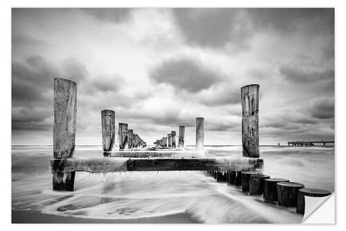 Selvklebende plakat Groynes on the Baltic Sea coast in Zingst, Germany