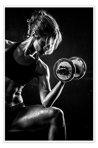 Poster Sportswoman with dumbbell