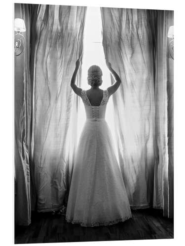 Foam board print Elegant bride at big window