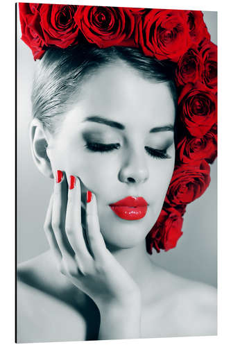 Aluminium print Rose lady with red lips
