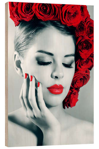 Wood print Rose lady with red lips