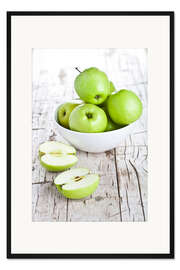 Gerahmter Kunstdruck Grüne Äpfel in einer Schale