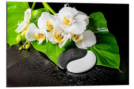 Magnettafel Weiße Orchideen und Yin-Yang Steine