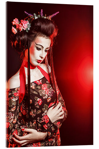 Acrylic print Geisha with flowers in her hair