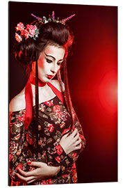 Alubild Geisha mit Blumen im Haar