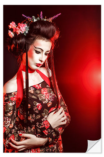 Vinilo para la pared Geisha with flowers in her hair