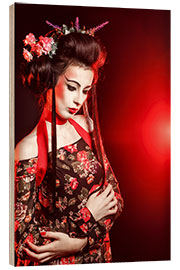 Holzbild Geisha mit Blumen im Haar