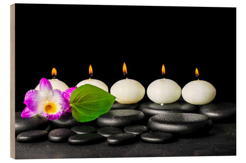 Wood print spa still life with candles