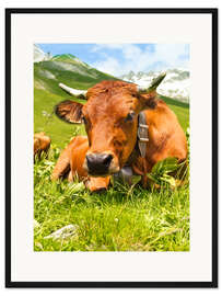 Gerahmter Kunstdruck Kuh mit Glocke auf der Alm