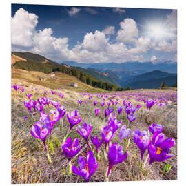 Hartschaumbild Krokusse in einer Berglandschaft