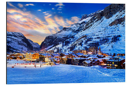 Alubild Val d'Isere bei Sonnenuntergang