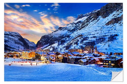 Selvklebende plakat Val d'Isere at sunset